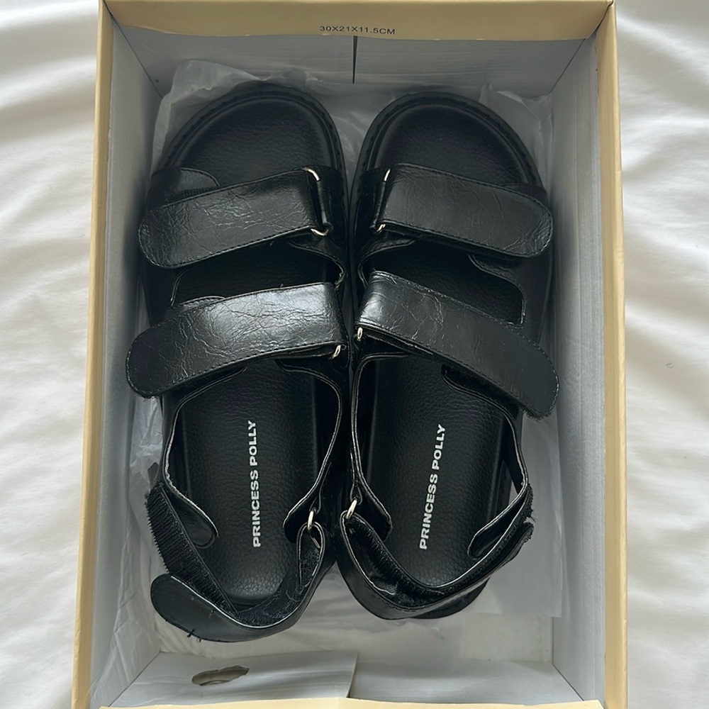 NEVER WORN. New With Box Princess Polly black Rue chunky sandal. Size 6